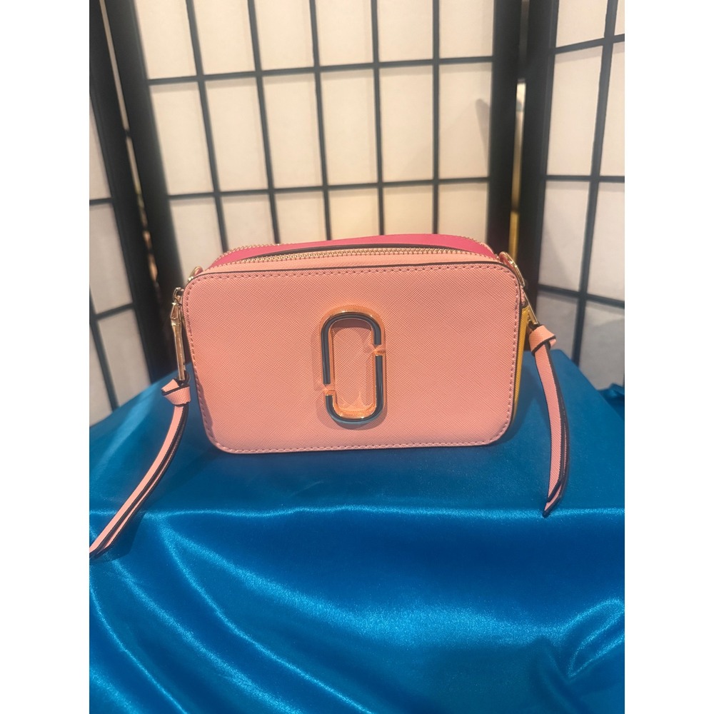 Marc Jacobs The Snapshot Colorblock Crossbody Pink Yellow Saffiano Logo Strap